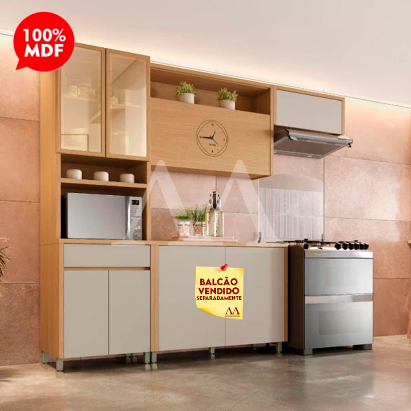 COZINHA NESHER CONDESSA COMPACTA CARVALHO/GREIGE 500985